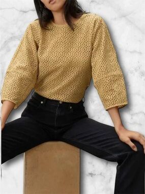 Everlane Golden Hour Cotton Eyelet Lantern Sleeve Top Blouse Size S